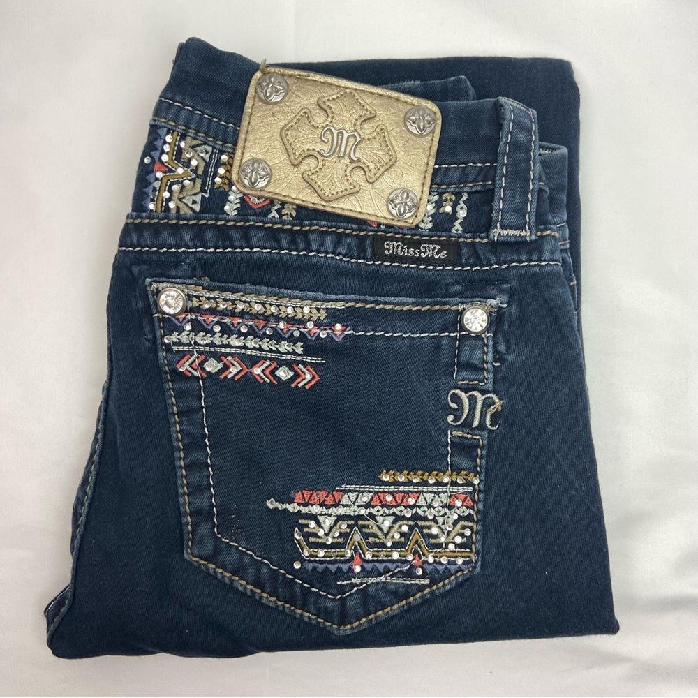 Miss Me Signature Skinny Jean Size 26 Stretch Bling Dark Wash Aztec JE8217SR